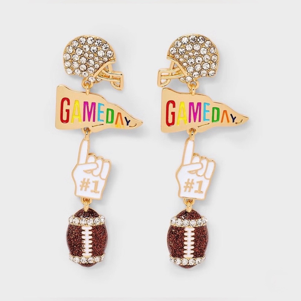 SUGARFIX BaubleBar Touchdown Football Earrings Season Statement Goldtone New NWT